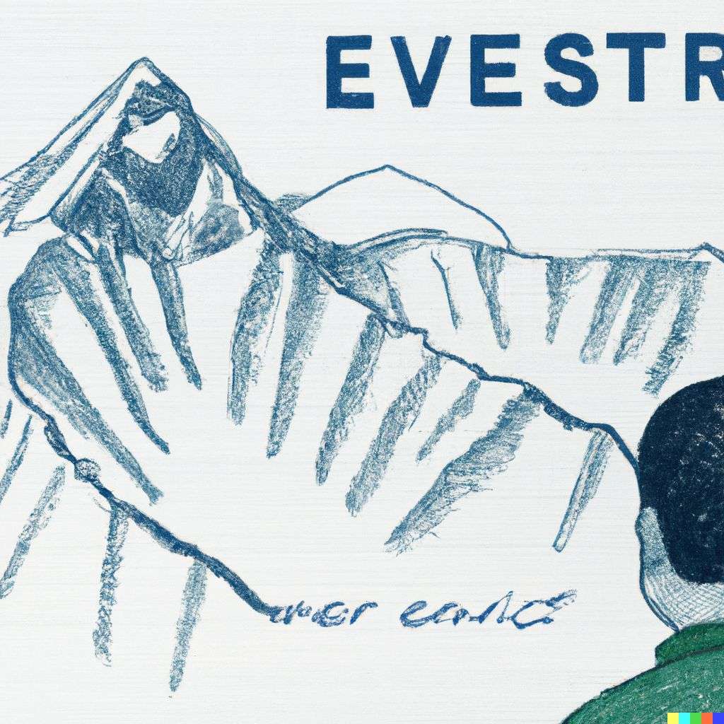 someone gazing at Mount Everest, drawing, schematic